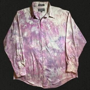 Purple Tie Dye Shirt Men's XL Long Sleeve Button Down Relaxed Fit Croft & Barrow